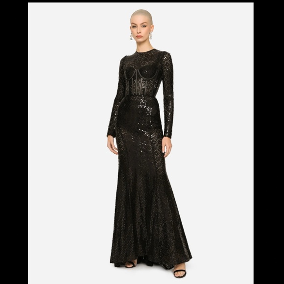 Dolce & Gabbana long sleeve sequins mermaid dress - benaras.co